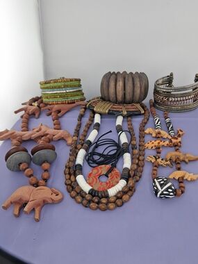 Boho Wooden & Beaded Necklace Set with Tribal Pendant And Bracelets